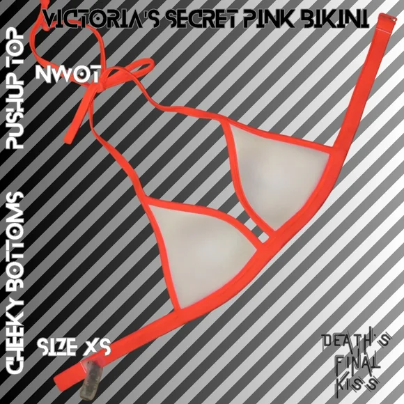 RARE Victoria's Secret PINK Hunter Orange Leopard Cheeky Tiny Pushup Bikini XS - Picture 5 of 15